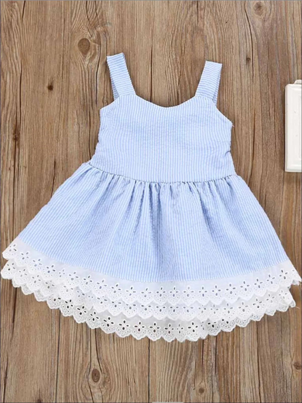 Pinstripe Princess Tiered Lace Ruffle Dress