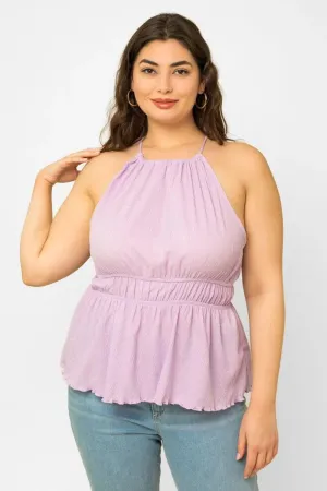 Plus Size Sleeveless Halter Neck Peplum Top