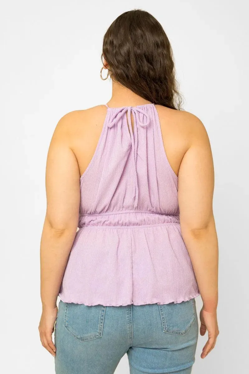 Plus Size Sleeveless Halter Neck Peplum Top
