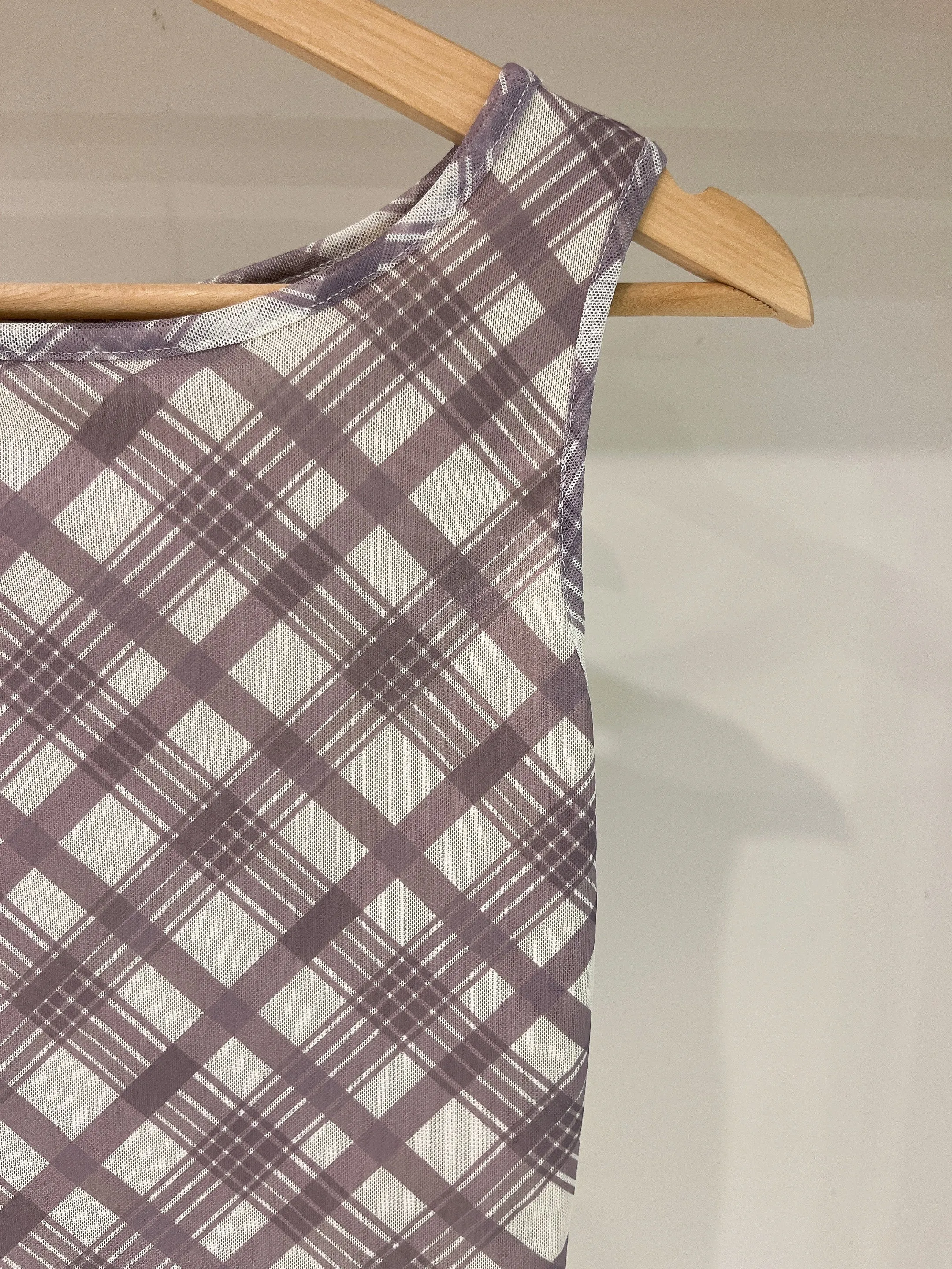 RAUL Plaid printed mesh top
