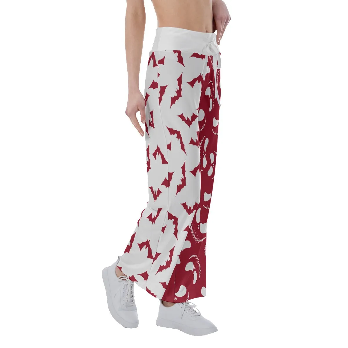 Red Grey Halloween Skull Nightmare Women's High-waisted Wide Leg Pants