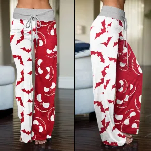 Red Grey Halloween Skull Nightmare Women's High-waisted Wide Leg Pants