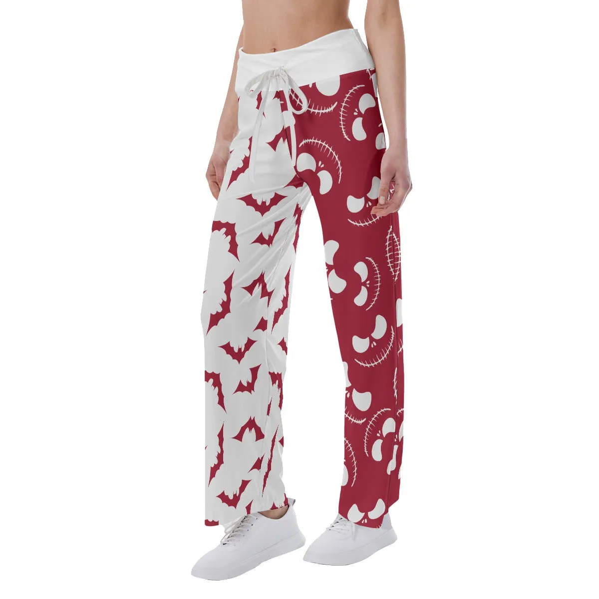 Red Grey Halloween Skull Nightmare Women's High-waisted Wide Leg Pants