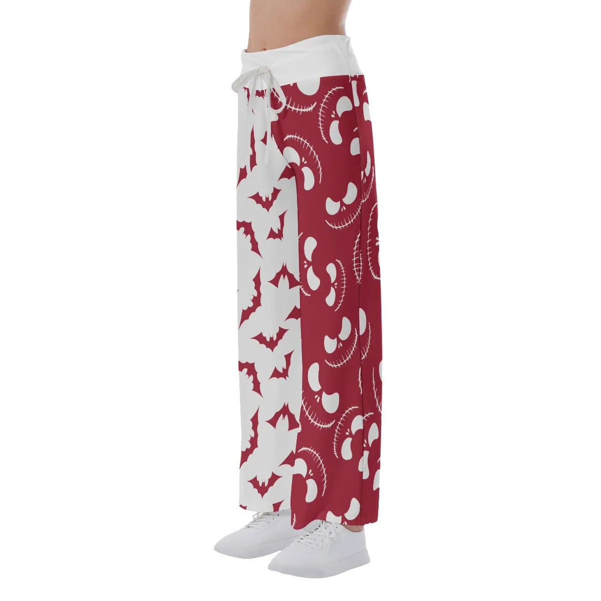 Red Grey Halloween Skull Nightmare Women's High-waisted Wide Leg Pants