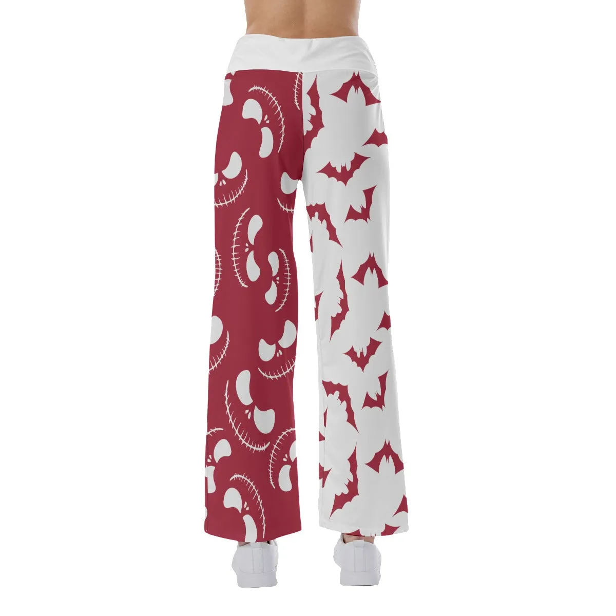 Red Grey Halloween Skull Nightmare Women's High-waisted Wide Leg Pants