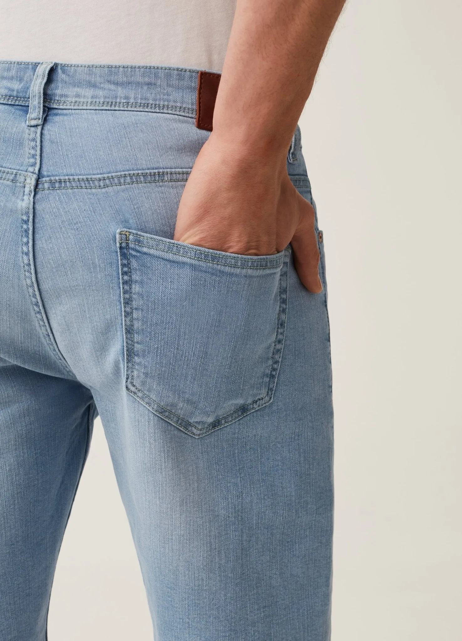 Regular-fit stretch denim Bermuda shorts