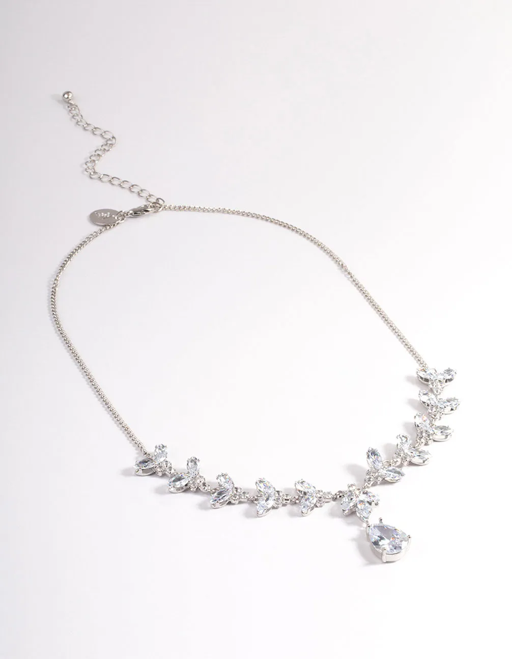 Rhodium Cubic Zirconia Statement Teardrop Necklace