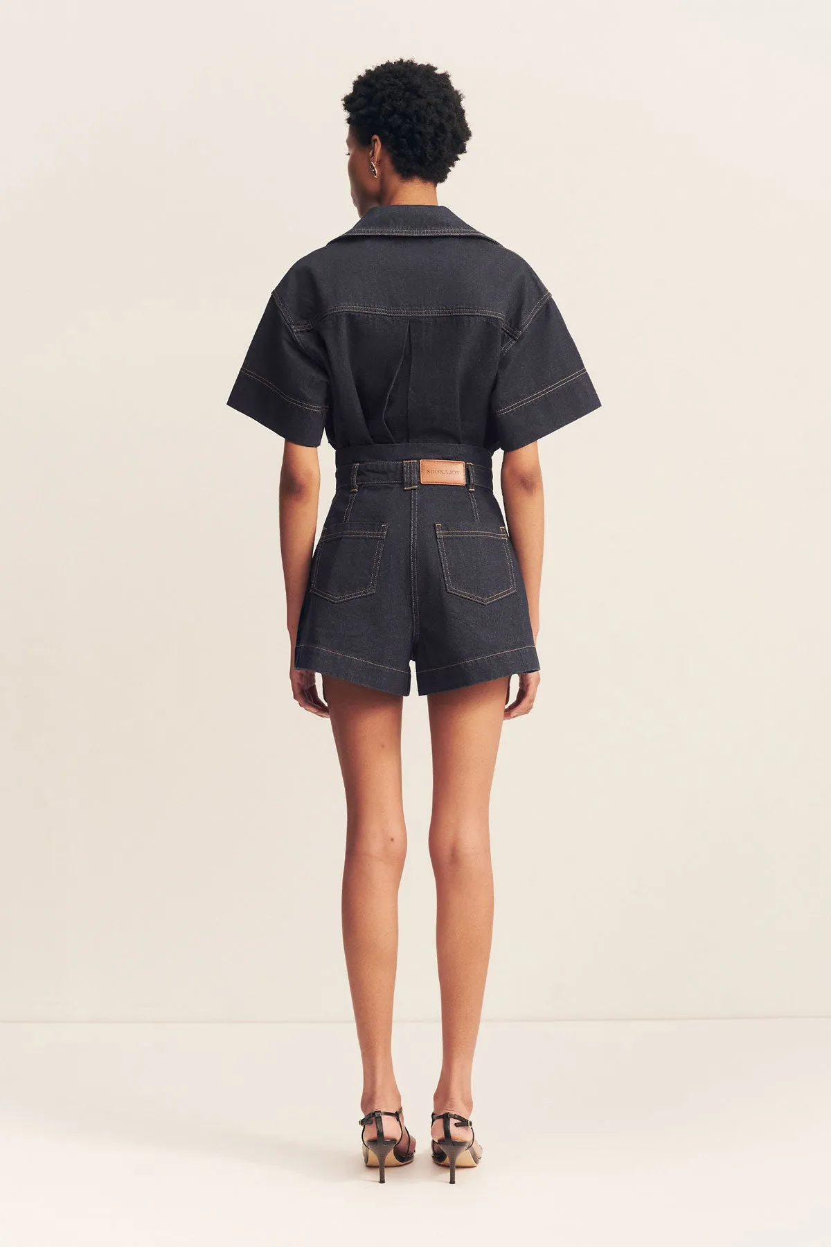 RITA HIGH WAISTED FLARED SHORT - DEEP INDIGO