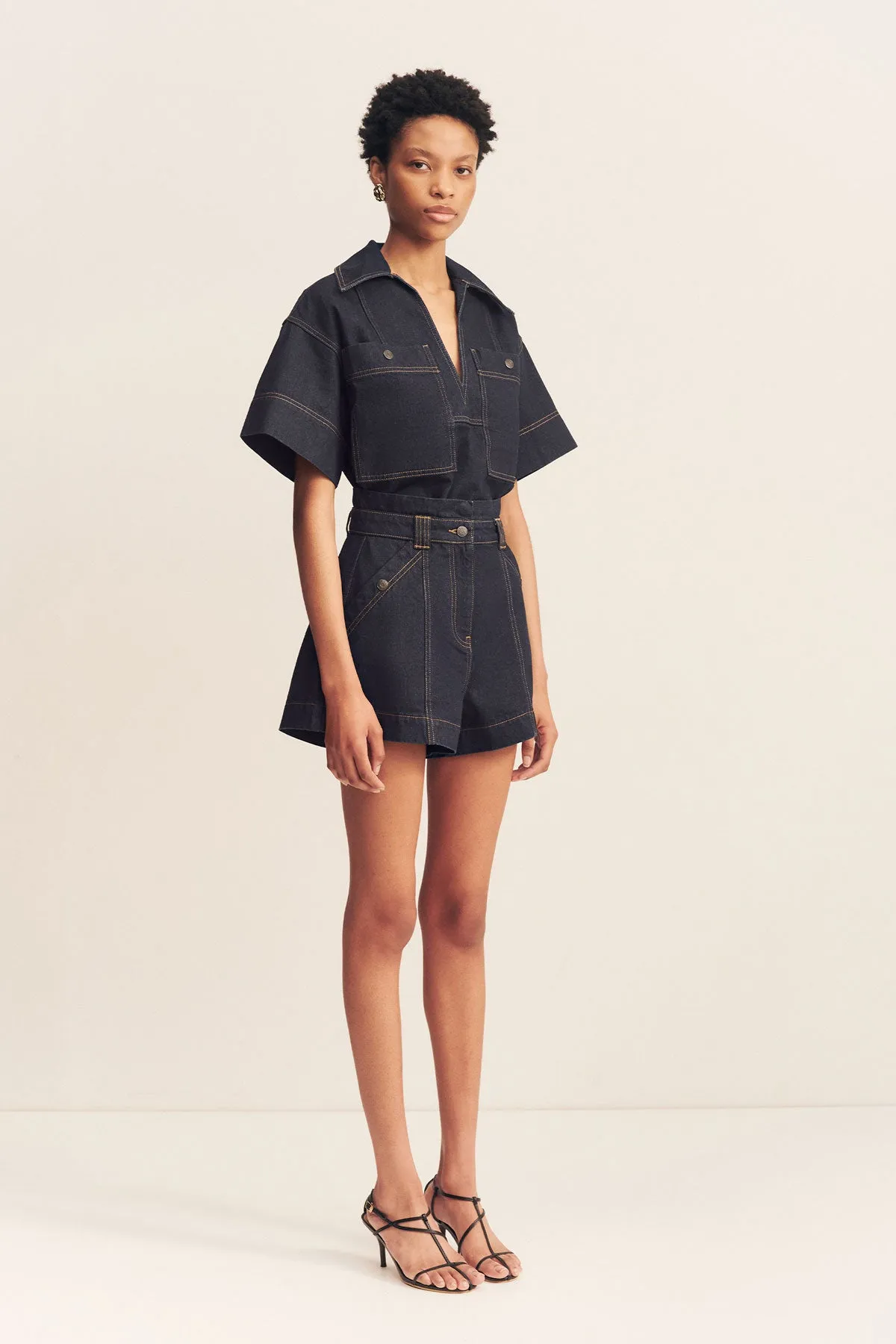 RITA HIGH WAISTED FLARED SHORT - DEEP INDIGO