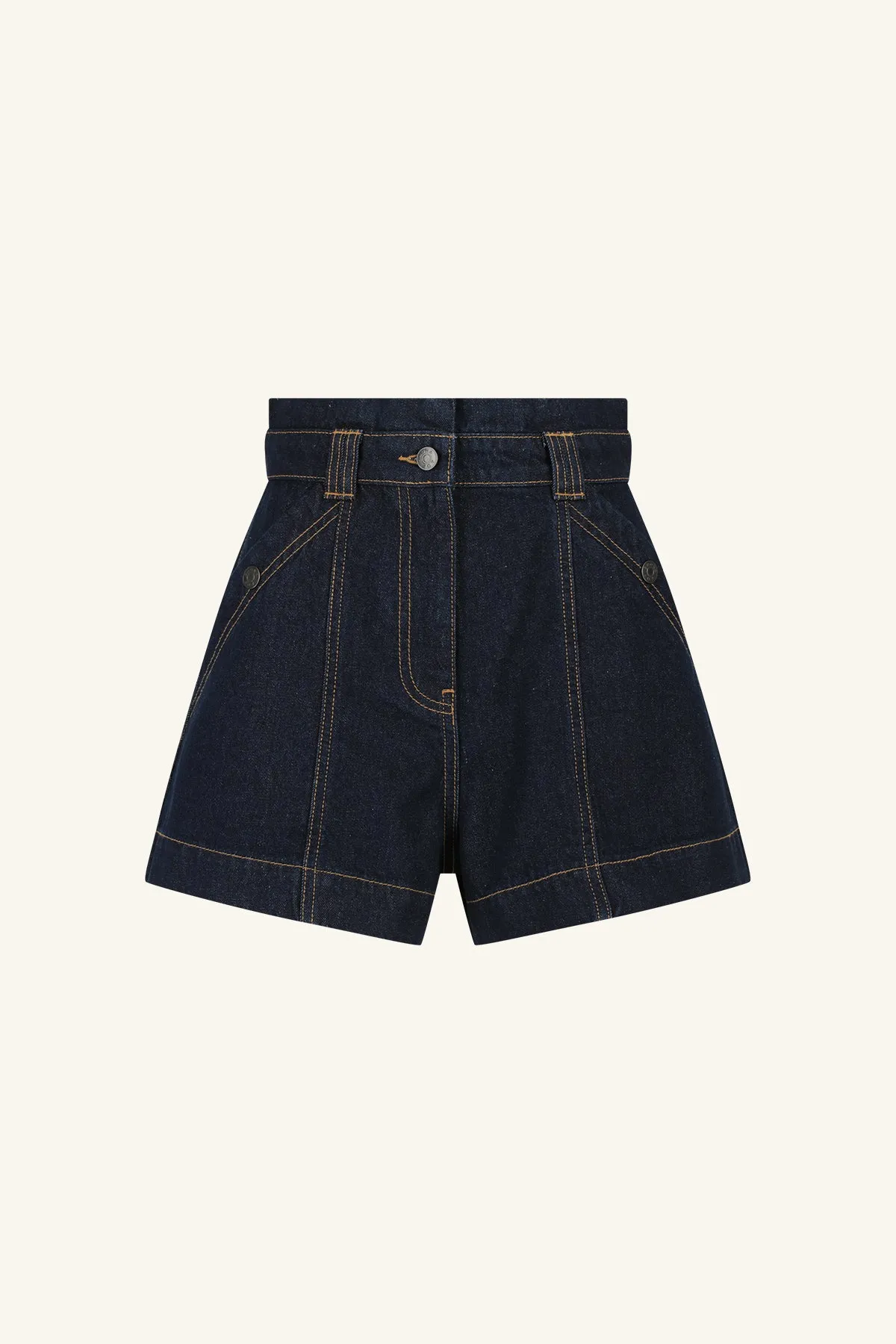 RITA HIGH WAISTED FLARED SHORT - DEEP INDIGO