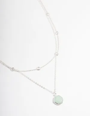 Silver Plated Amazonite Diamante Statement Layered Necklace
