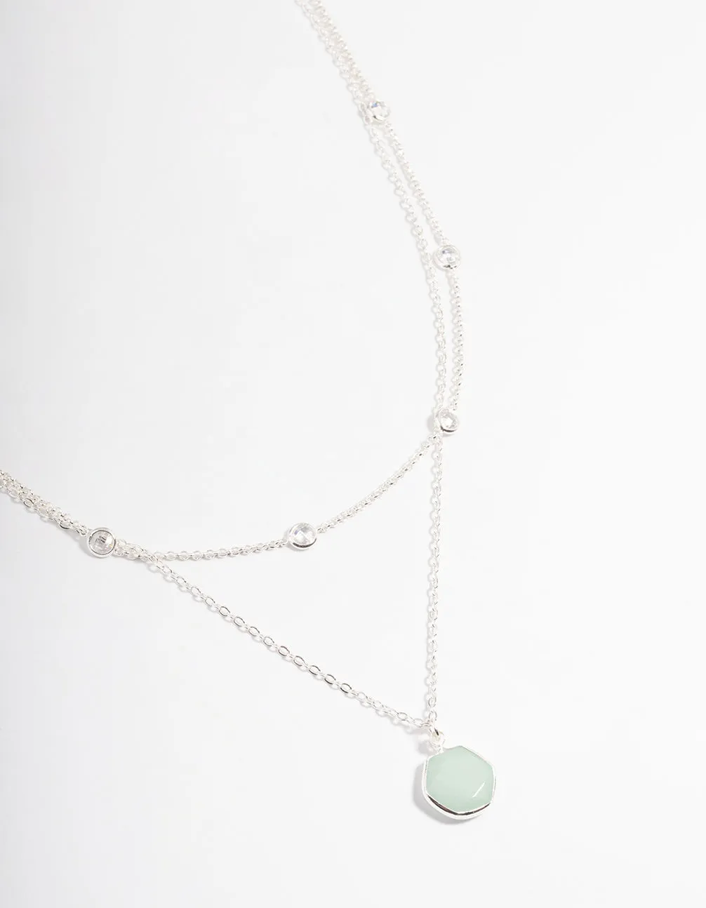 Silver Plated Amazonite Diamante Statement Layered Necklace
