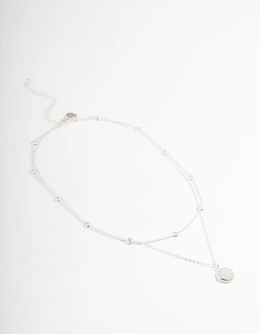 Silver Plated Amazonite Diamante Statement Layered Necklace