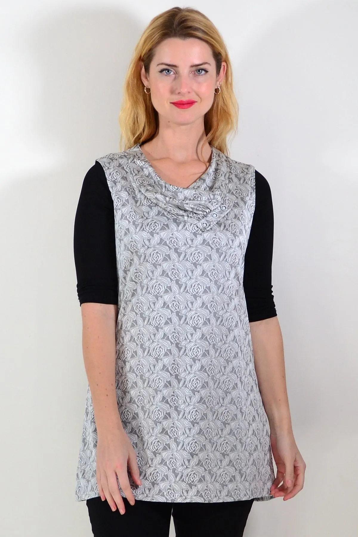 Silver Rose Sleeveless Tunic Top