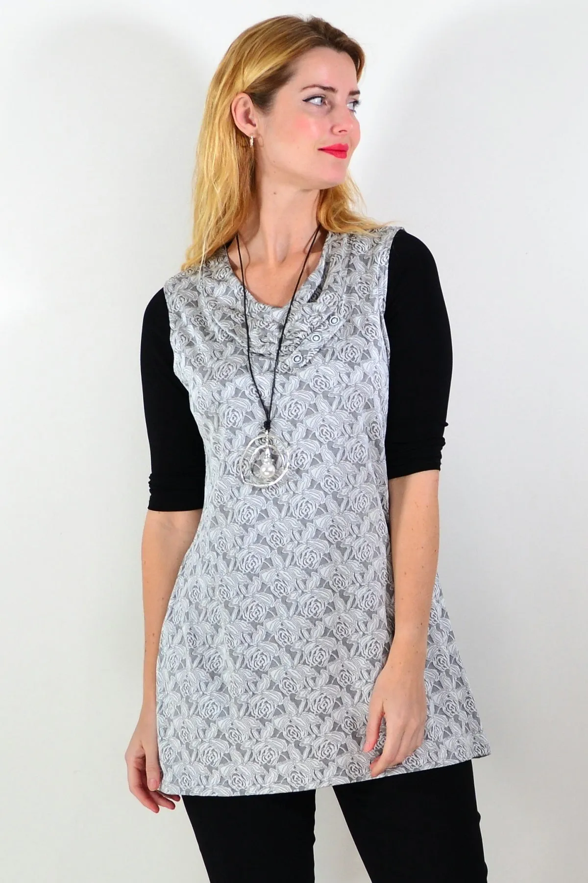 Silver Rose Sleeveless Tunic Top