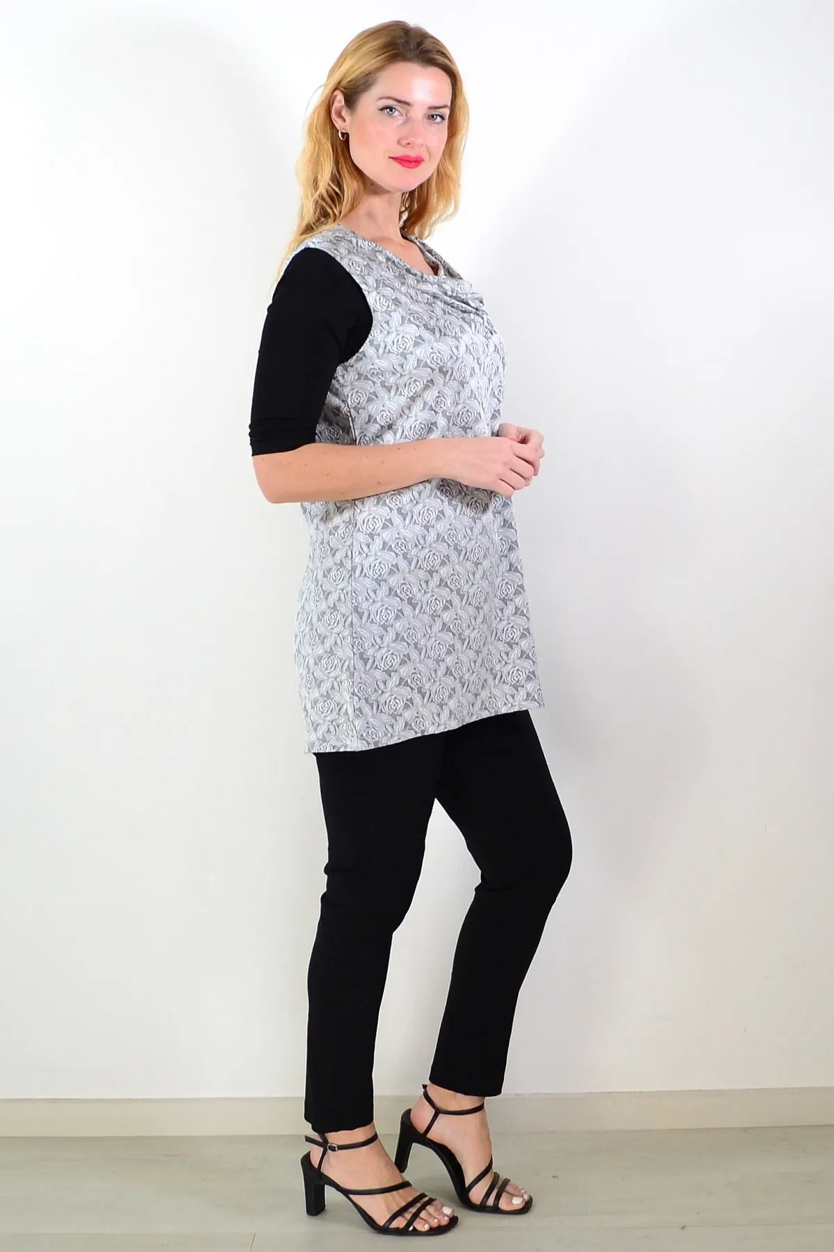 Silver Rose Sleeveless Tunic Top