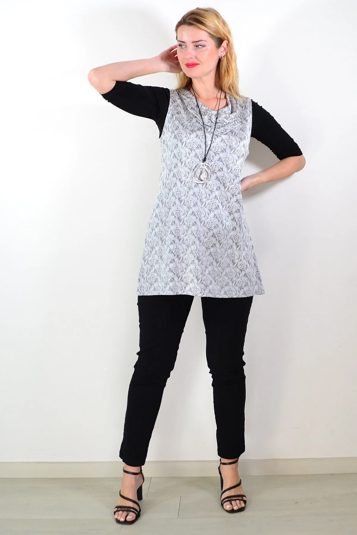 Silver Rose Sleeveless Tunic Top