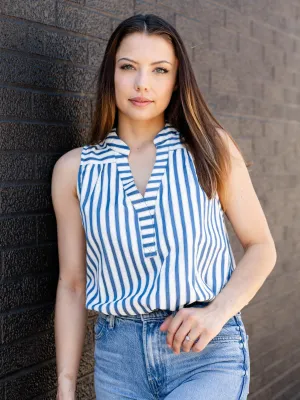 Sleeveless Stripe V-Neck Loose Top