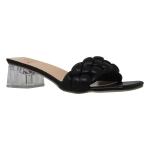 SOBEO Strappy Sandals Braided One Band Low Clear Heels Black