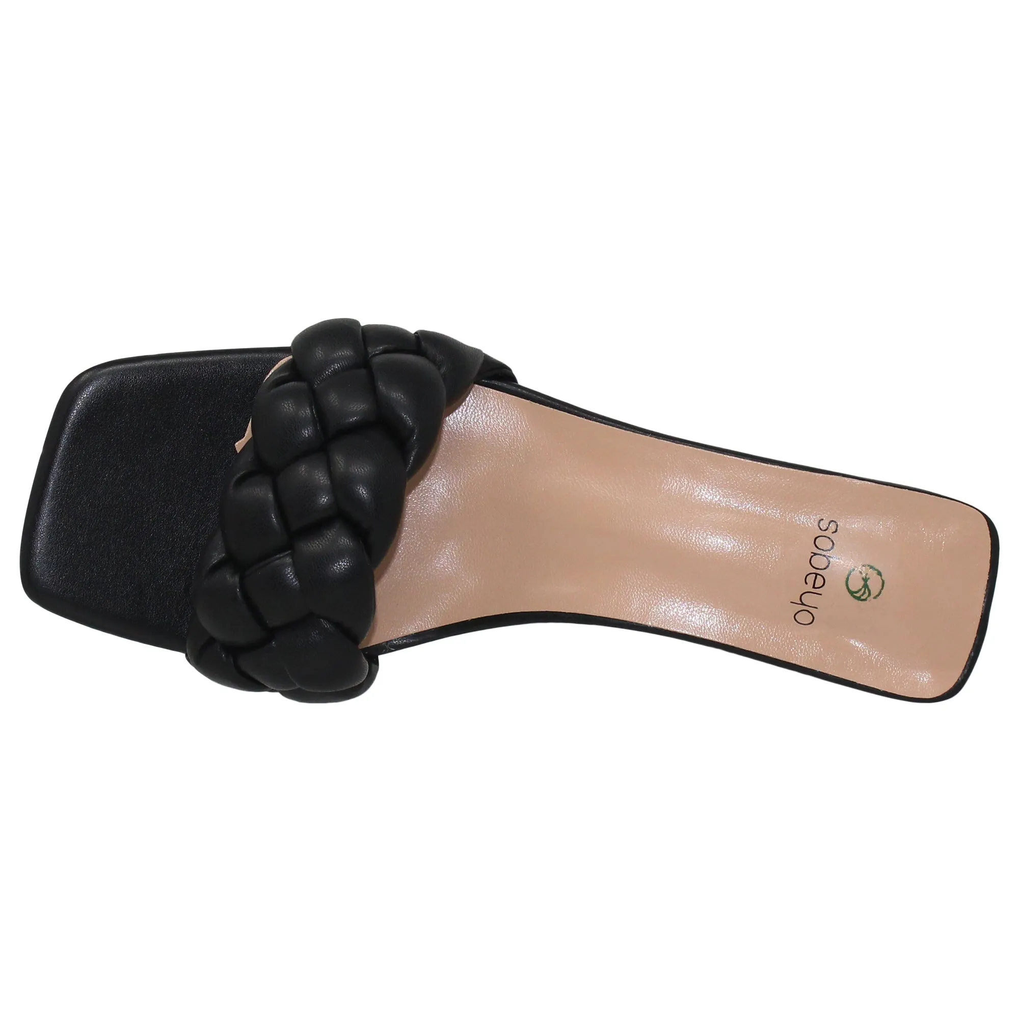 SOBEO Strappy Sandals Braided One Band Low Clear Heels Black