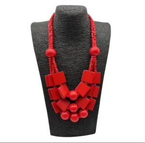 Square Wood Red Necklace