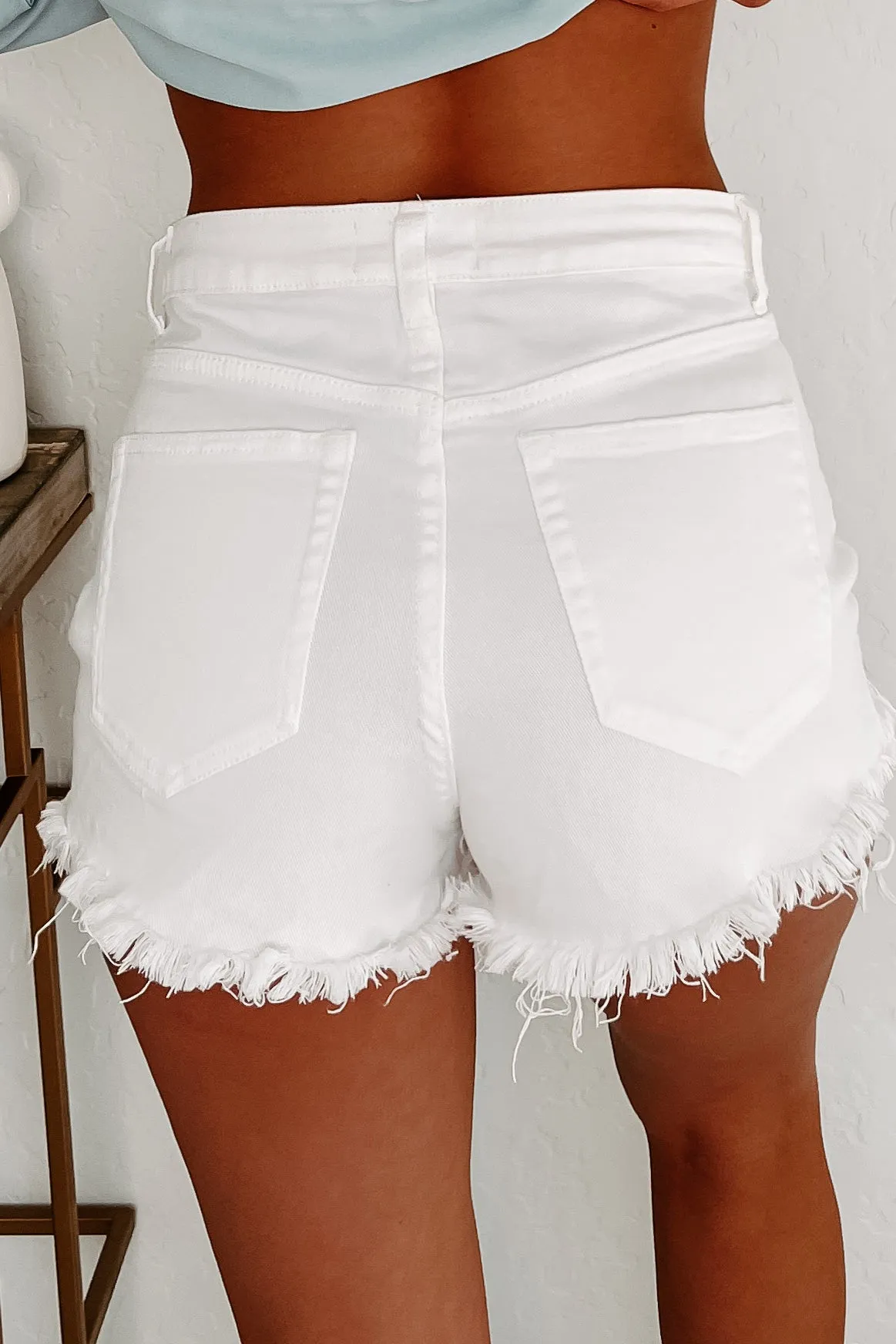 Standout Distressed High Rise Shorts (White)