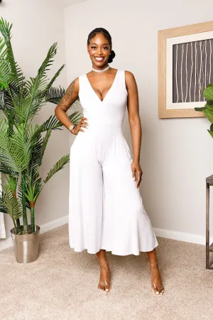 SURPLICE NECKLINE SLEEVELESS JUMPSUIT W/ POCKETS| SILVER