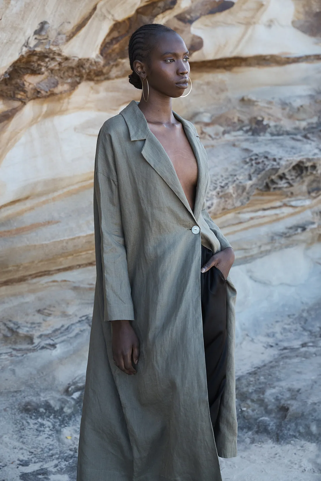 Victor Linen Coat Olive