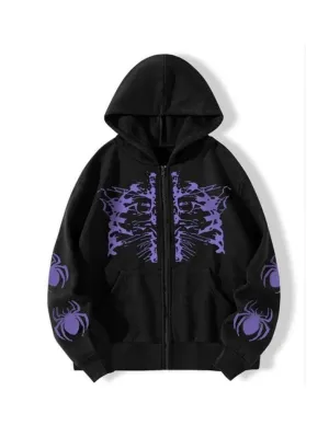 Wenkouban-Spring Casual Outfits Y2K Outfits Street Skull Spider Print Oversized Hoodie