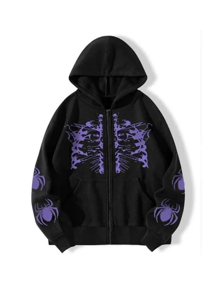 Wenkouban-Spring Casual Outfits Y2K Outfits Street Skull Spider Print Oversized Hoodie