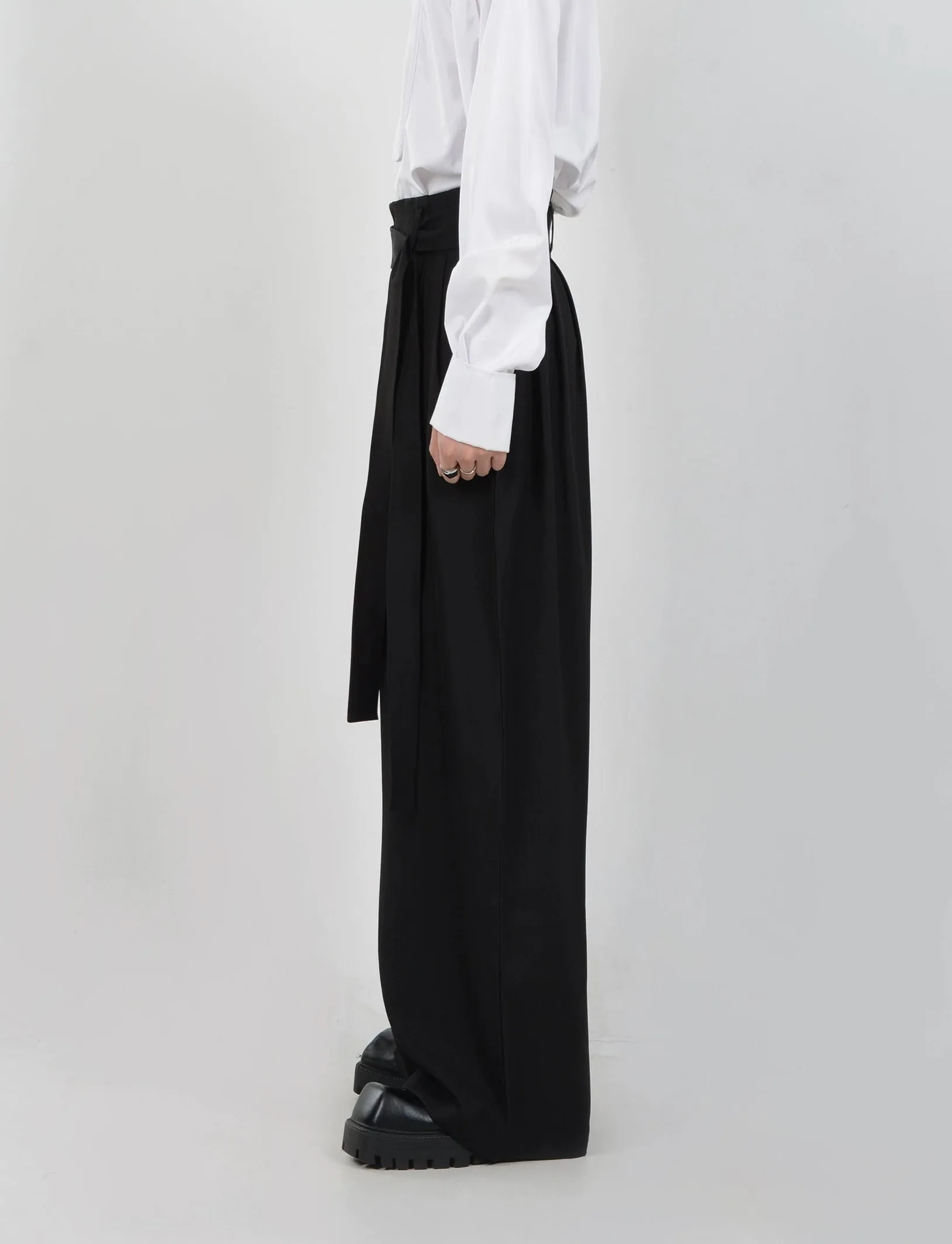 Wide Leg Belted Trousers with Pleat Detail