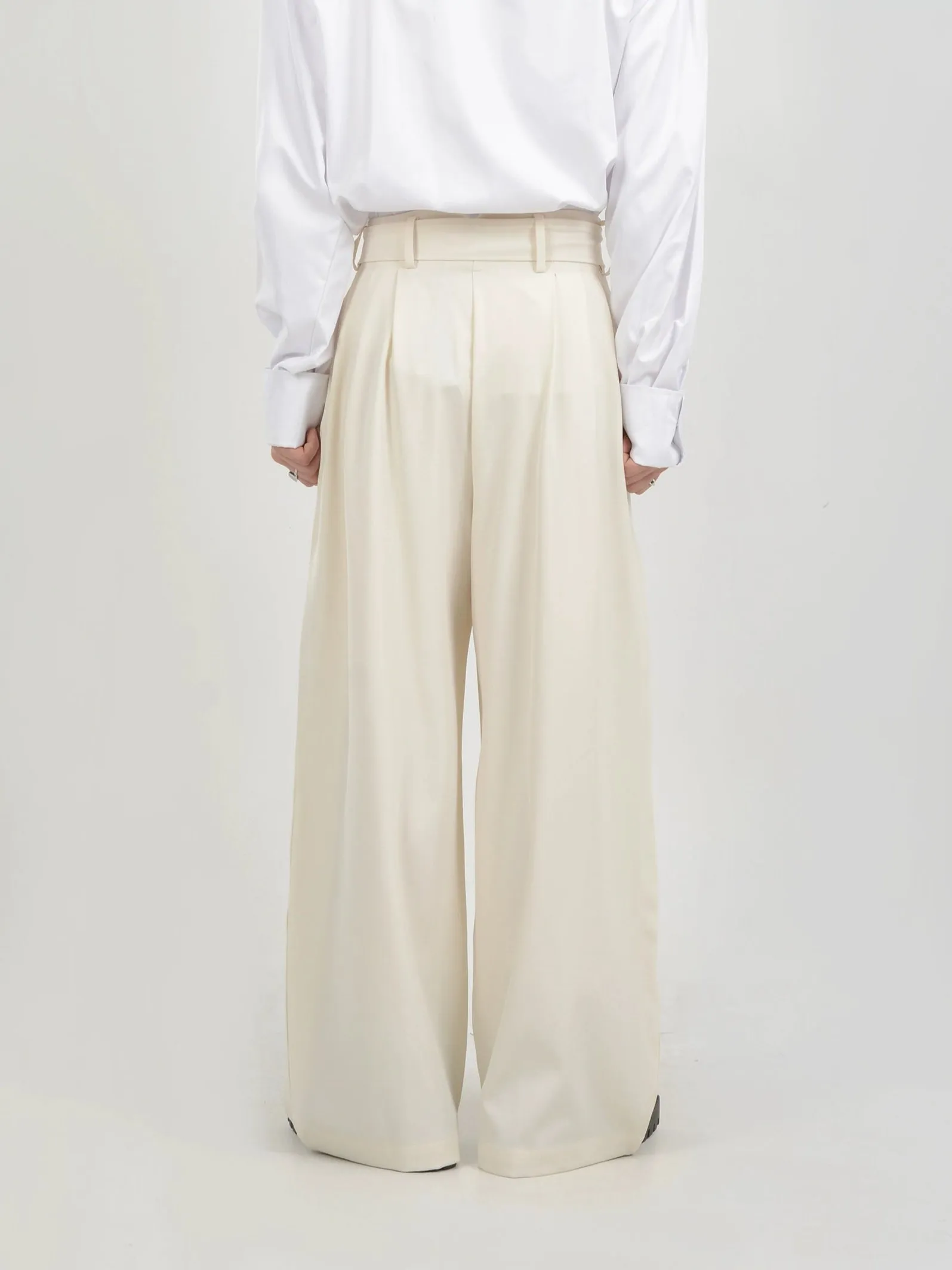 Wide Leg Belted Trousers with Pleat Detail