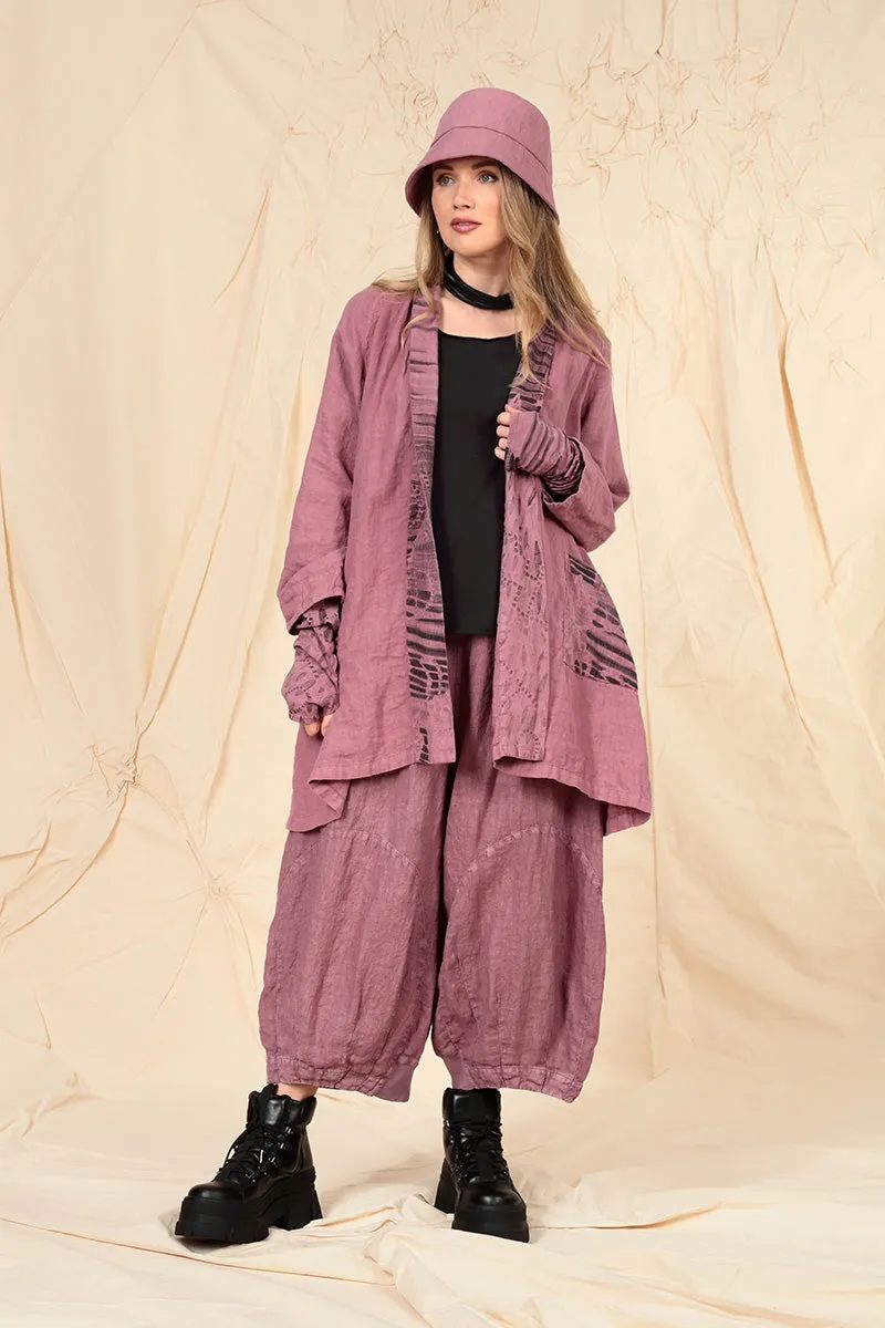 Wide Mauve Taupe Off-Dye Linen Trousers