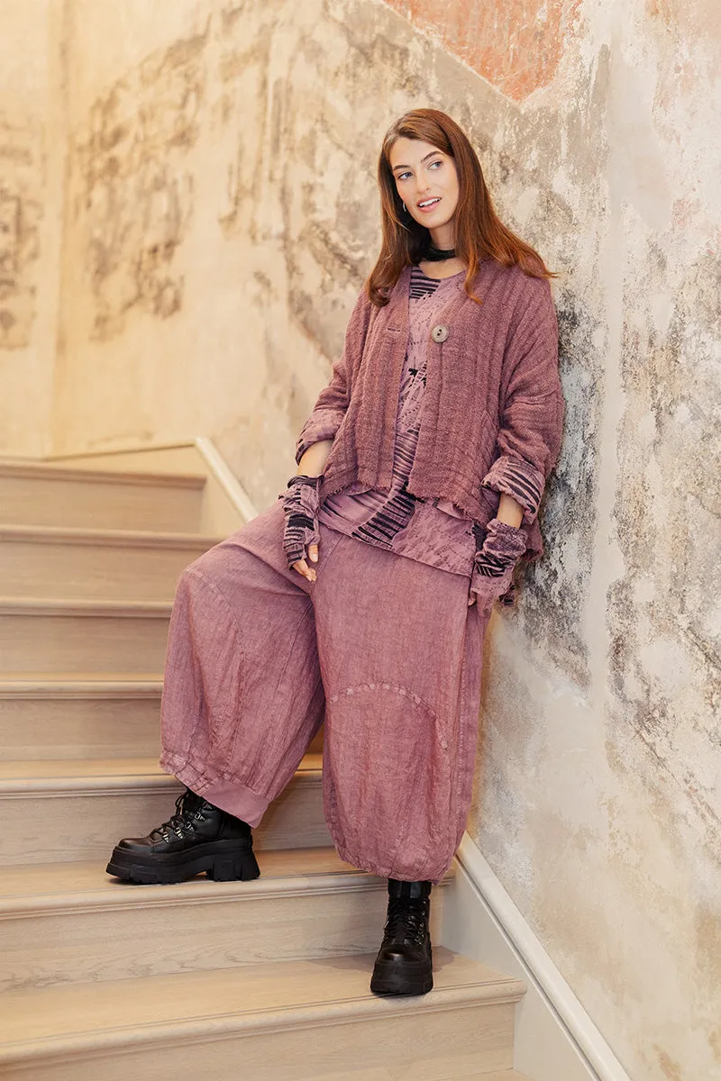 Wide Mauve Taupe Off-Dye Linen Trousers