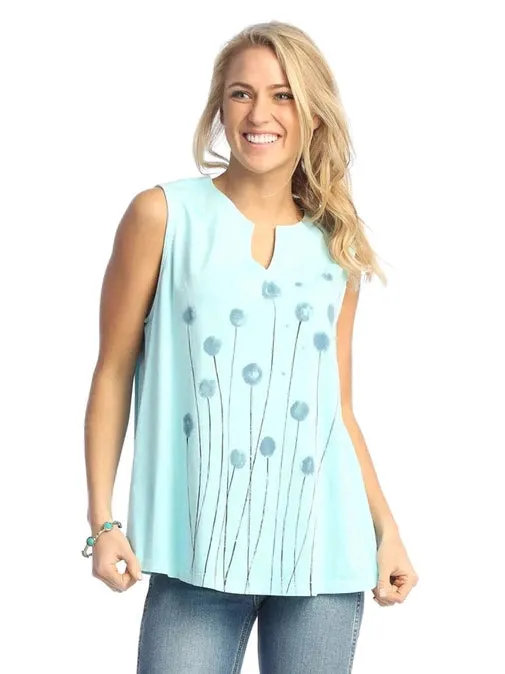 Wk7-1986 Cheery Sleeveless Notch Neck Women's Top