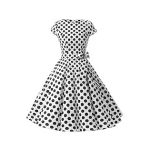Women Trendy Round Neck Elegent Printed Pattern Slim & Comfortable Waist A-Line Skirt Dress - C6599ZWD