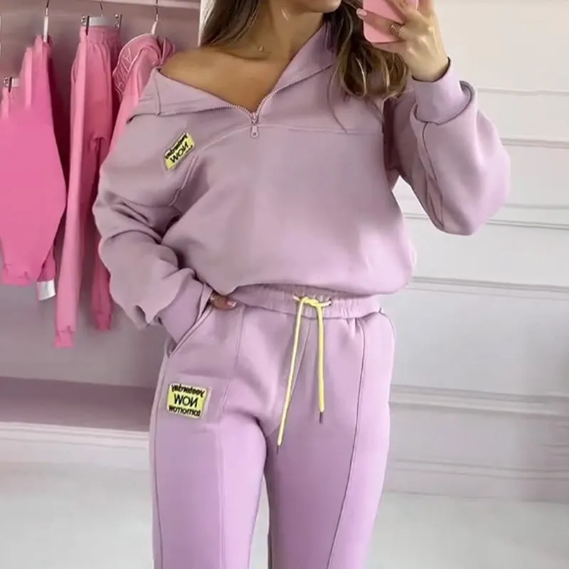 Women's Casual Sporty Zip-Up Sweatshirt and Jogger Set