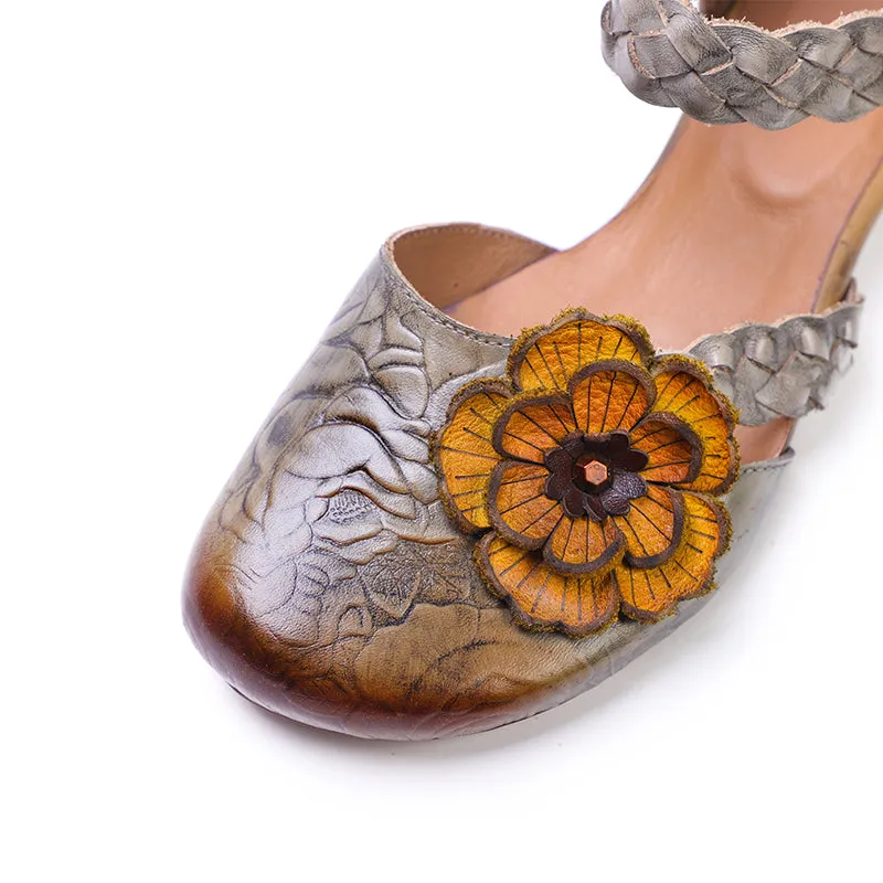 Woven Leather Flat Mary Janes in Grey/Purple
