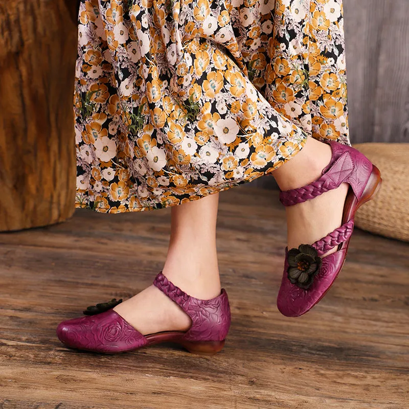 Woven Leather Flat Mary Janes in Grey/Purple
