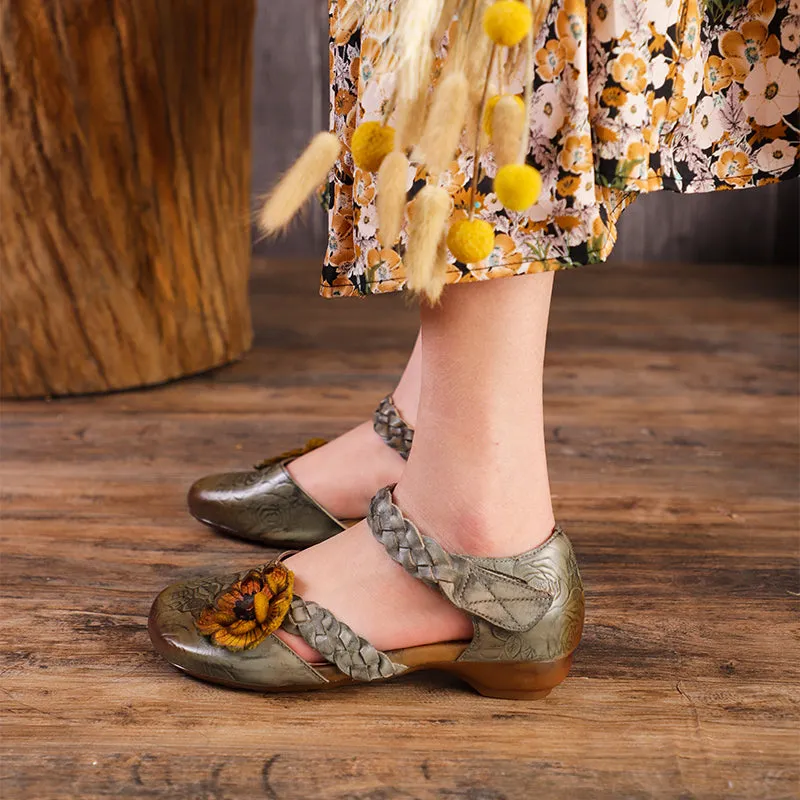 Woven Leather Flat Mary Janes in Grey/Purple